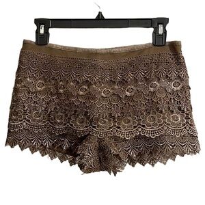 Foreign Exchange bronze colored crochet floral lace shorts in US size small.